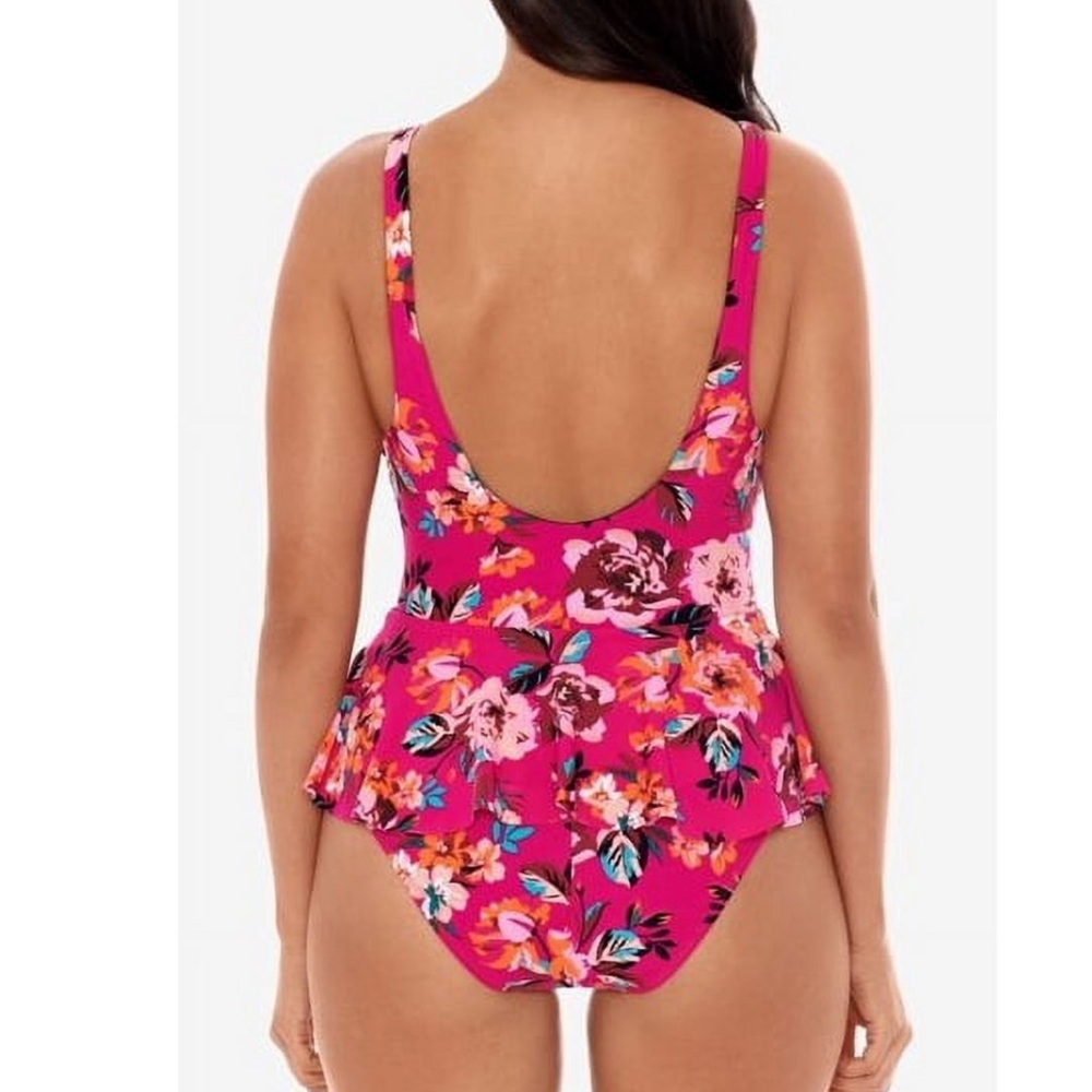 Skinny Dippers Hot House Too Too Plunge Skirt One Piece Swimsuit Pink Floral XL - Picture 3 of 13